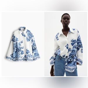 Sold out H&M blue floral patterned linen shirt Size L